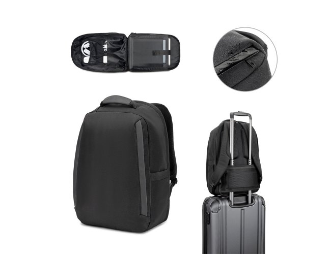 YANGON BPACK. Mochila antirroubo, em poliéster reciclado 600D twill, resistente à água, e bolso para notebook 17.3" 20 L
