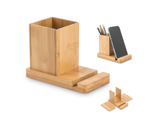 ERWIN. Suporte para celular e porta caneta em bambu