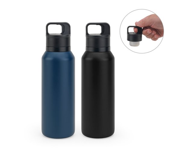 NICKLAUS. Garrafa em aço 91% inoxidável com parede dupla isolada a vácuo e botão que facilita sua abertura 590 mL