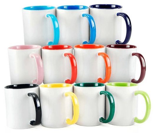 Caneca cerâmica alça e interior colorido